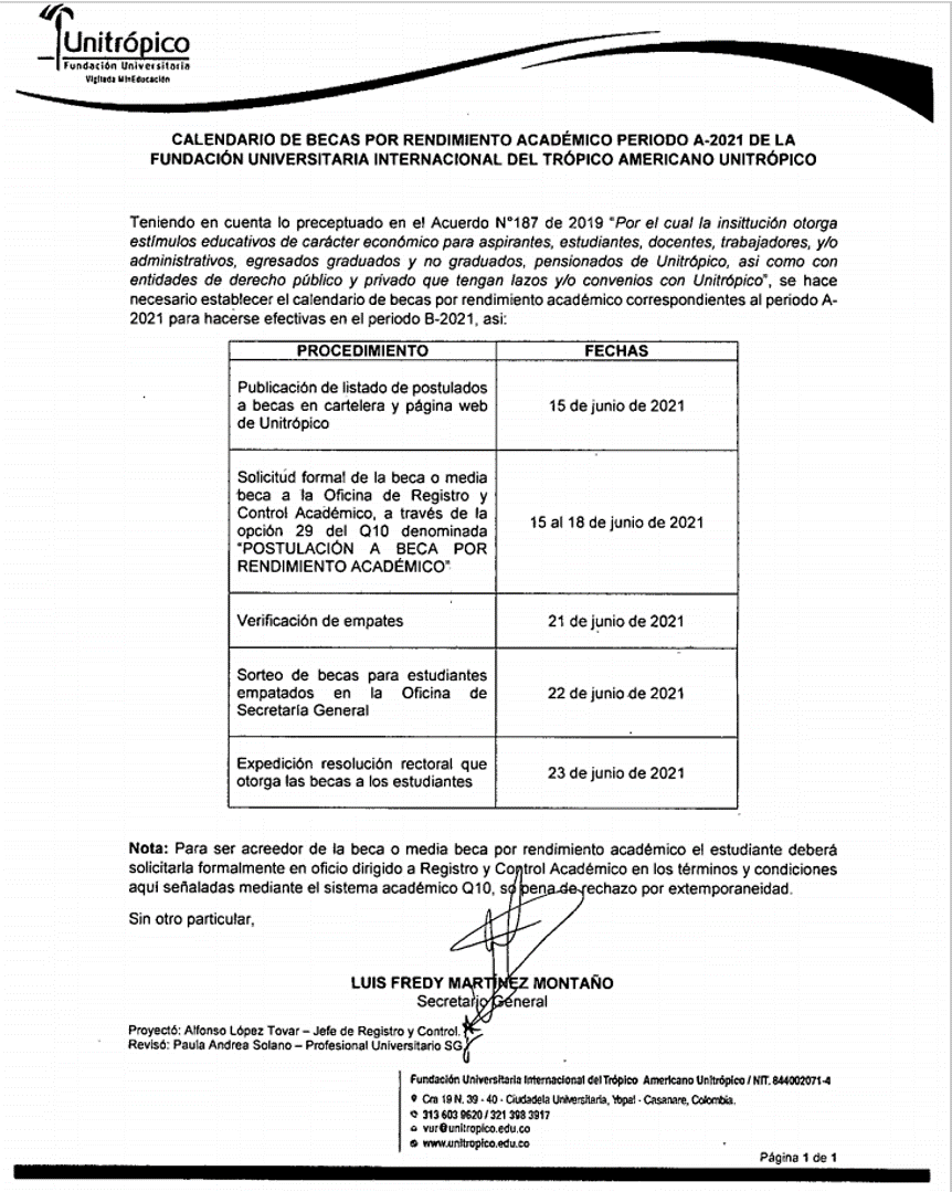 Calendario postulación de becas